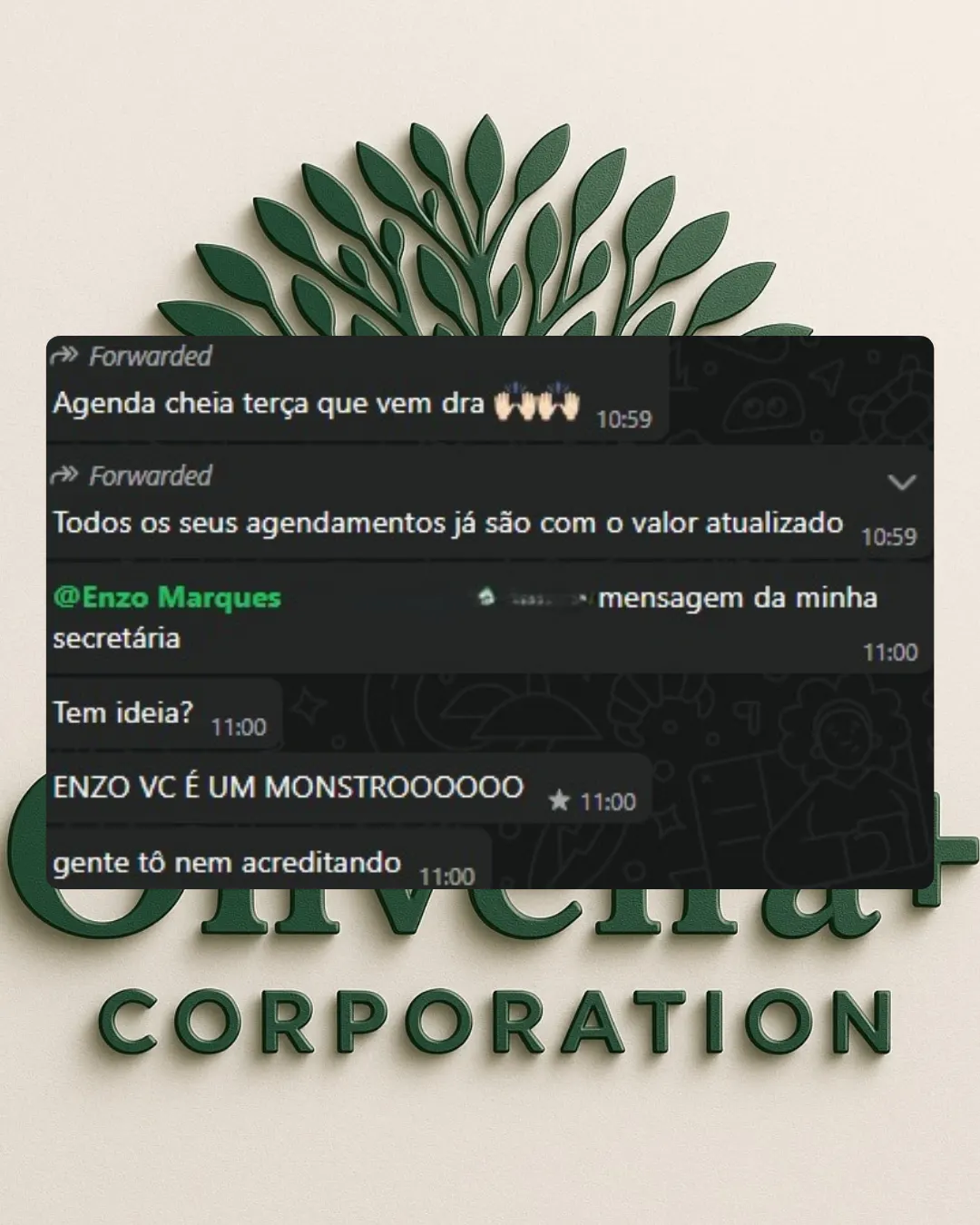 “ENZO VC É UM MONSTROOOOO”, agenda cheia e secretária fechando consultas em sequência.